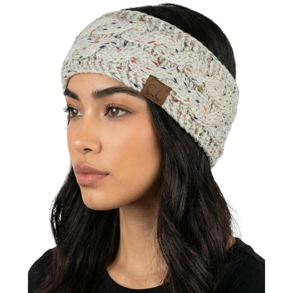 Versatile Women's Winter Ear Warmers - Cozy Acrylic Headband in Confetti Oatmeal